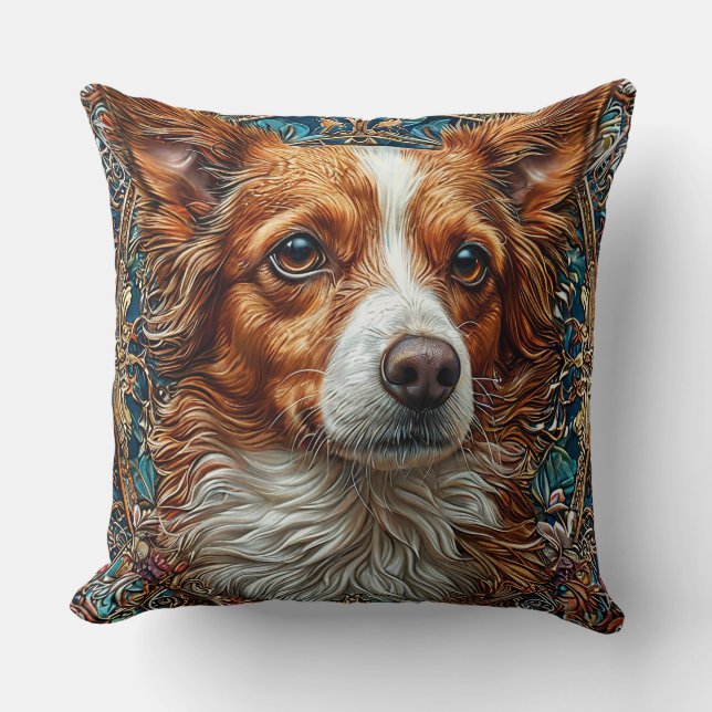 Dog With Ornate Decorative Background Throw Pillow (Front)