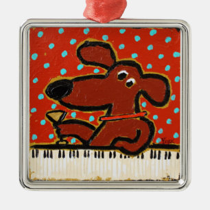 dog with piano and martini ornament