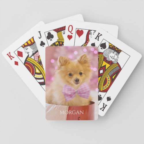 Dog With Pink Bow Tie or Your Photo DIY Name Playing Cards