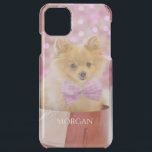 Dog With Pink Bow Tie or Your Photo, DIY Name iPhone 11 Pro Max Case<br><div class="desc">Cute dog with pink bow tie with your Name in white or replace with your photo. Click “Customize” to change colors and type styles.</div>