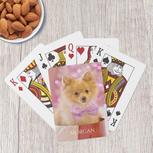 Dog With Pink Bow Tie or Your Photo Name Poker Cards