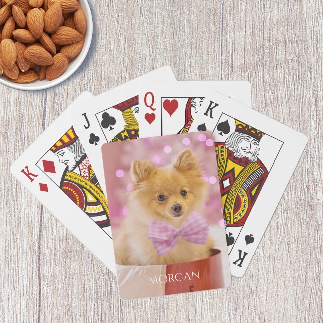 Dog With Pink Bow Tie or Your Photo, Name Poker Cards (Creator Uploaded)