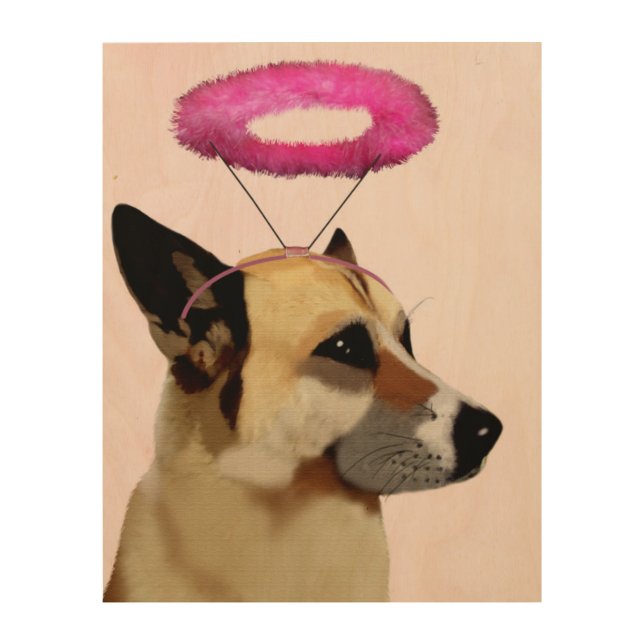 Dog with Pink Halo Wood Wall Art (Front)