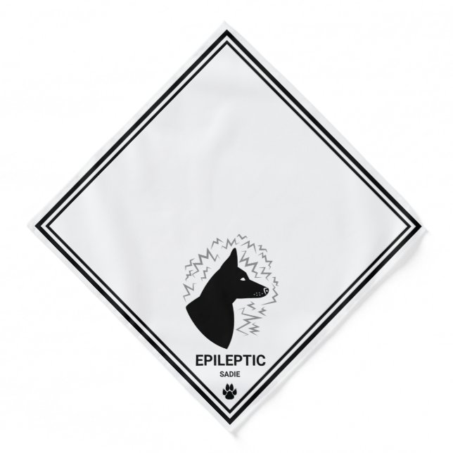 Dog With Pricked Ears Epileptic Dog Alert & Name Bandana (Front)