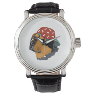 Dog with red cap watch