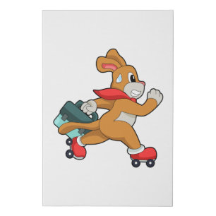 Dog with Roller skates Faux Canvas Print
