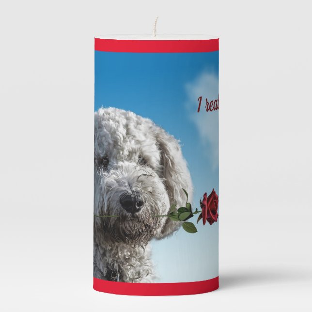 Dog With Rose Pillar Candle (Front)