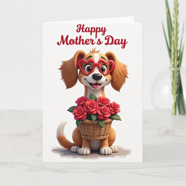 Dog With Roses Mothers Day Card (Front)