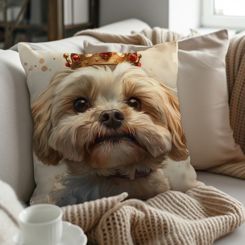 Dog With Royal Gold Crown  Throw Pillow