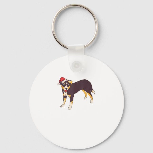 Dog With Santa Hat - Funny Christmas  Keychain (Front)