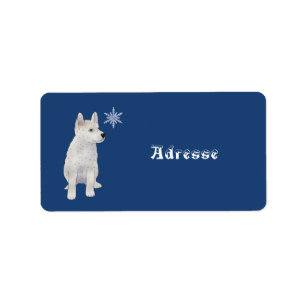 Dog with snowflake  label