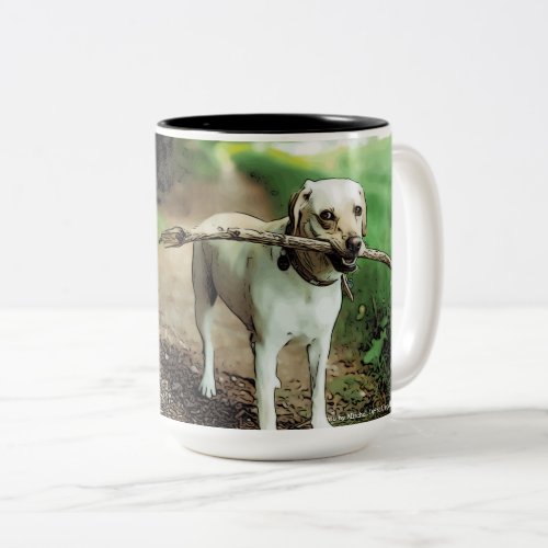 Dog with stick Mark Twain quote Two_Tone Coffee Mug