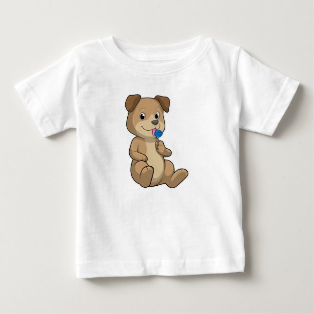 Dog with Sweets Lollipop Baby T-Shirt (Front)