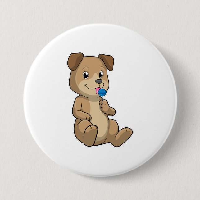 Dog with Sweets Lollipop Button (Front)