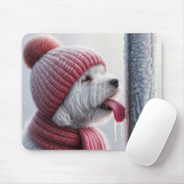 Dog With Tongue On Frozen Pole Mouse Pad (With Mouse)
