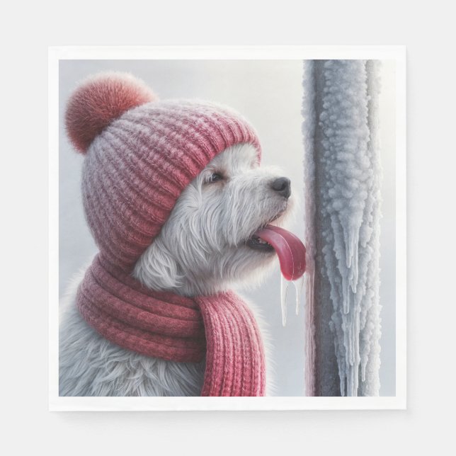 Dog With Tongue On Frozen Pole Napkins (Front)