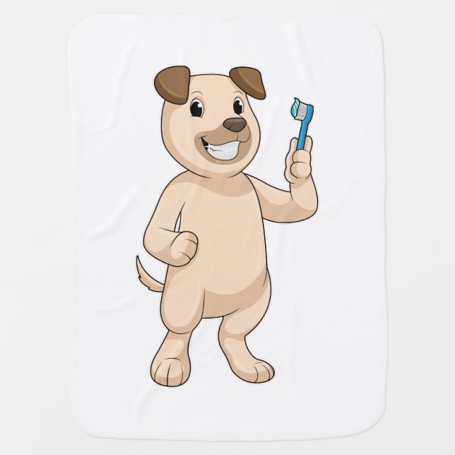 Dog with Toothbrush Baby Blanket (Front)