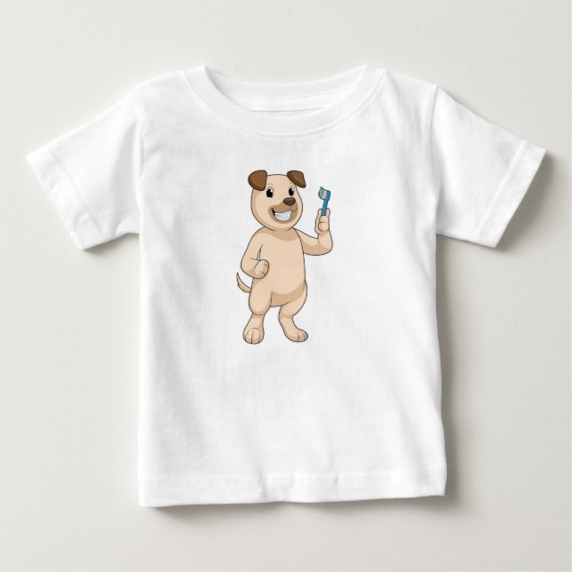 Dog with Toothbrush Baby T-Shirt (Front)
