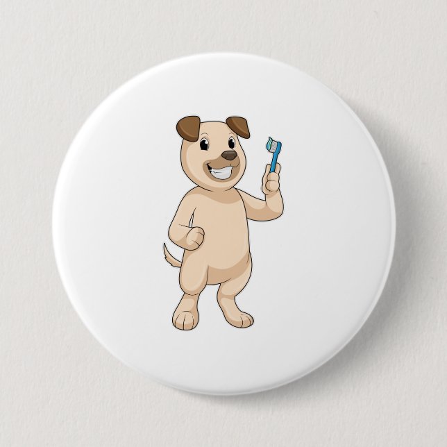 Dog with Toothbrush Button (Front)