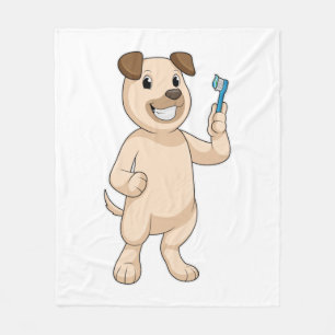 Dog with Toothbrush Fleece Blanket