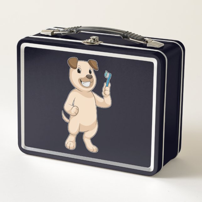 Dog with Toothbrush Metal Lunch Box (Front)