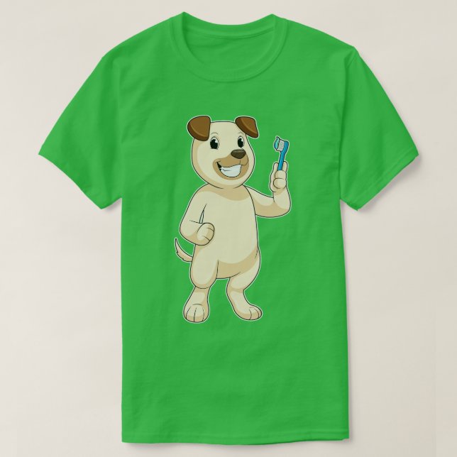Dog with Toothbrush T-Shirt (Design Front)