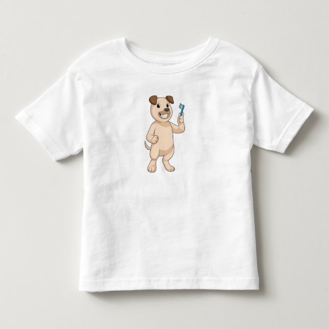 Dog with Toothbrush Toddler T-shirt (Front)