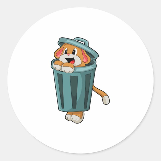 Dog with Trashcan Classic Round Sticker (Front)