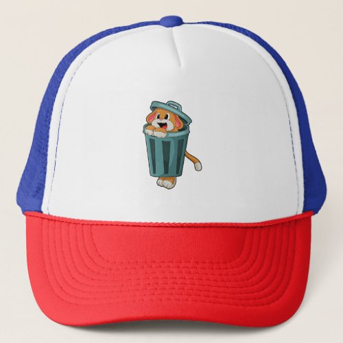 Dog with Trashcan Trucker Hat