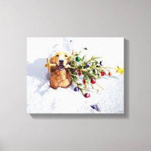 Dog With Tree In Snow Canvas Print