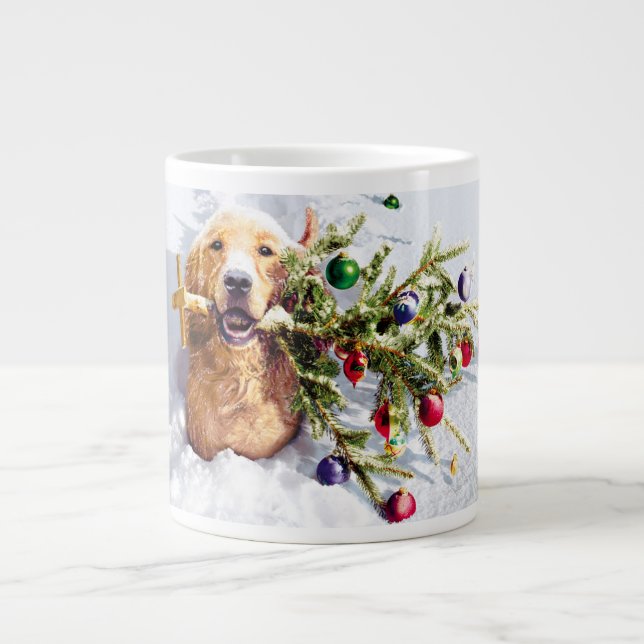 Dog With Tree In Snow Giant Coffee Mug (Front)