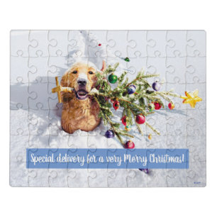 Dog With Tree In Snow Jigsaw Puzzle
