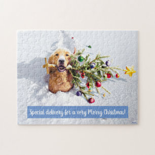 Dog With Tree In Snow Jigsaw Puzzle