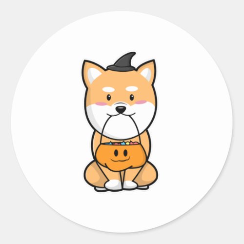 Dog with Trick or Treat Classic Round Sticker