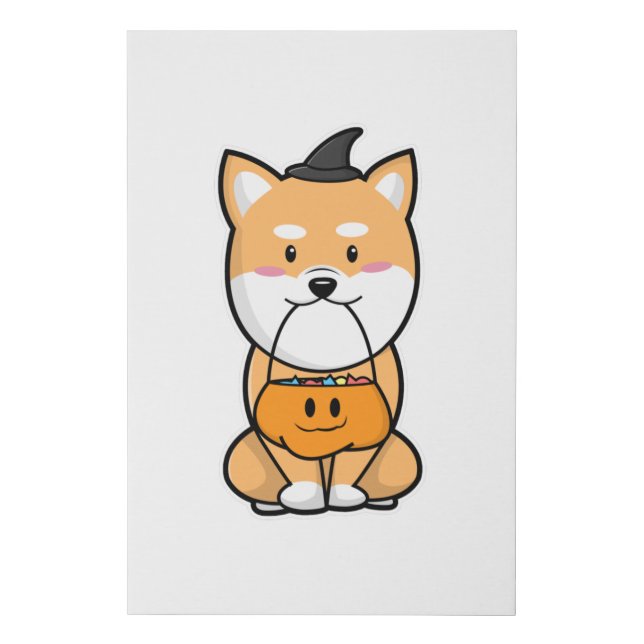 Dog with Trick or Treat Faux Canvas Print (Front)