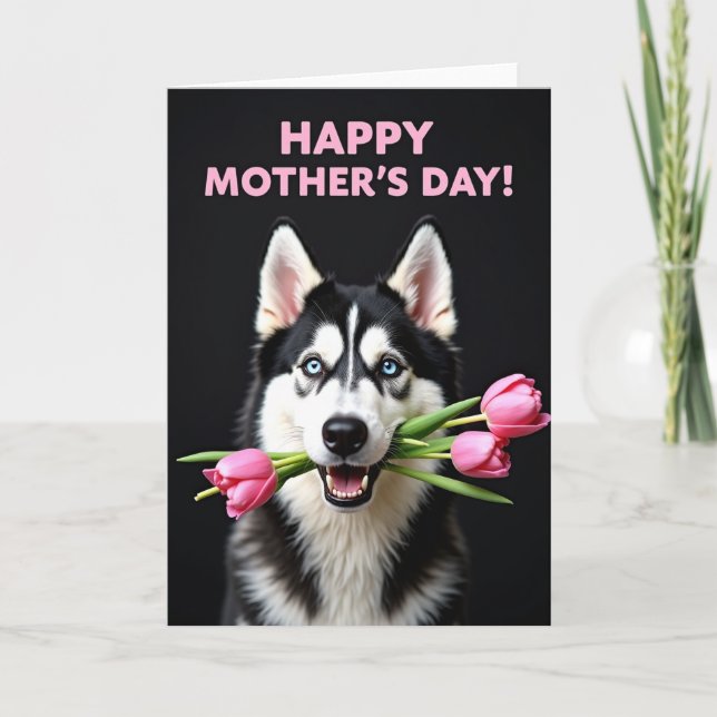 Dog With Tulips Mothers Day Card (Front)