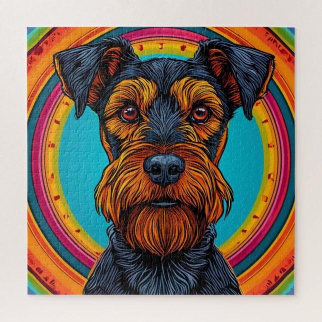 Dog with Vibrant Circular Background Design Jigsaw Puzzle (Vertical)