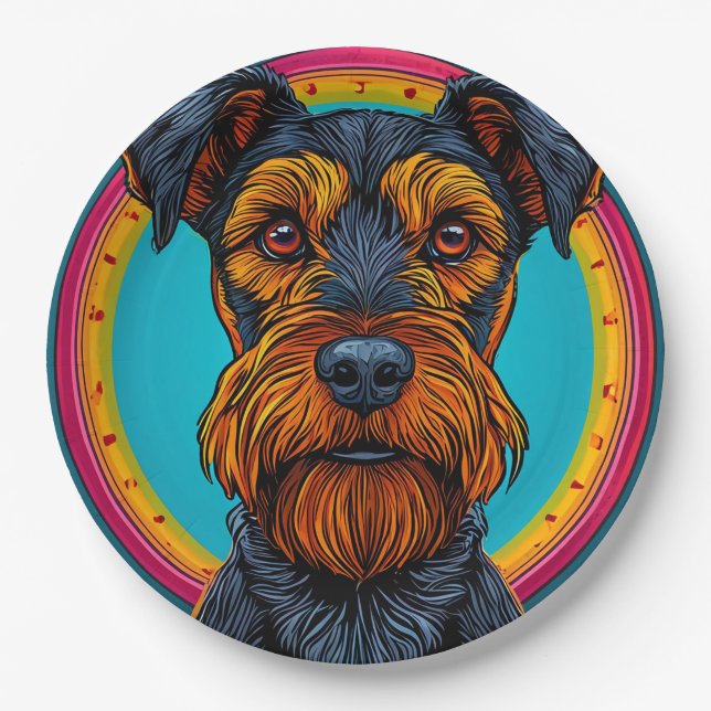 Dog with Vibrant Circular Background Design Paper Plates (Front)