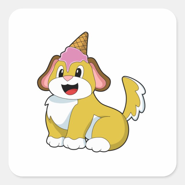 Dog with Waffle ice cream Square Sticker (Front)