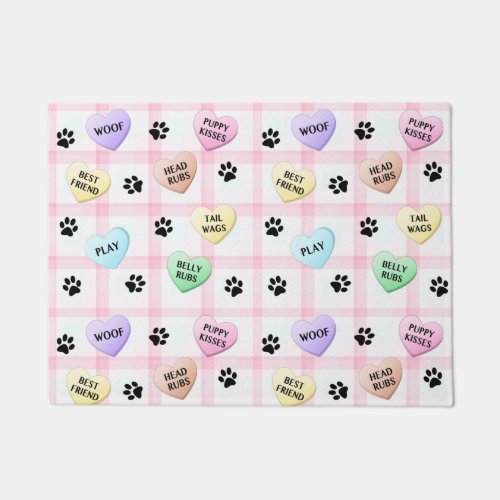 Dog Words Love Hearts Paw Prints Door Mat