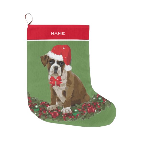 Dog Xmas Cute Boxer Santa hat Christmas Stocking