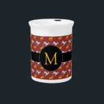 Dog Year 2018 Zodiac Birthday Monogram Pitcher<br><div class="desc">Customizable Porcelian Pitcher with blue and yellow dogs pattern on dark red background black round tag for Monogram in front. You can easily change monogram and add text (font, color, size and position) by clicking the customize button. Matching cloth napkin, placemat and a lot of other products... Perfect for Chinese...</div>