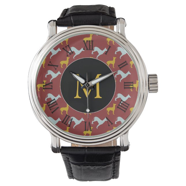 Dog Year Zodiac Birthday Monogram Roman Numerals W Watch (Front)