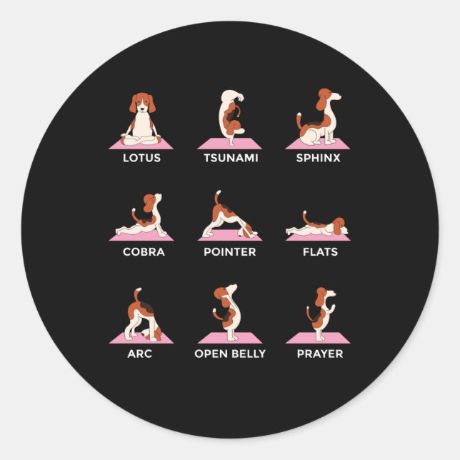 Dog Yoga Poses Funny Gift Classic Round Sticker (Front)
