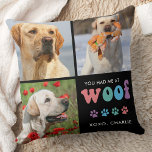 Dog You Had Me At WOOF Custom 3 Picture Colorful  Throw Pillow<br><div class="desc">Introducing our "You Had Me at WOOF" pillow, the perfect addition to any dog lover's home. This pillow features a modern retro and cute design, with space for up to 3 pictures of your beloved pet. It's a great way to showcase your furry friend and celebrate the special bond you...</div>