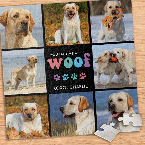 Dog You Had Me WOOF Custom 8 Photo Collage Retro  Jigsaw Puzzle