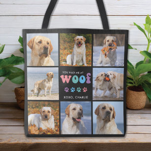 Dog You Had Me WOOF Custom 8 Photo Collage Retro Tote Bag