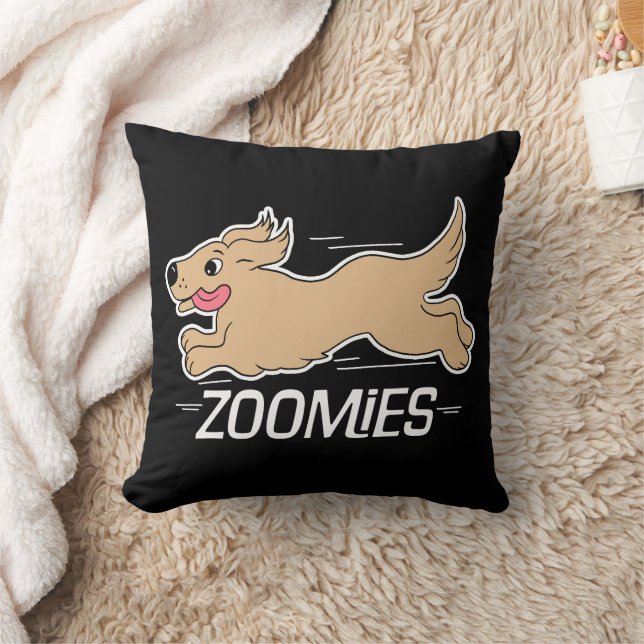 Dog Zoomies Black Throw Pillow (Blanket)