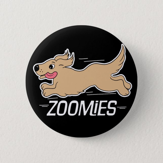 Dog Zoomies Funny Black Button (Front)