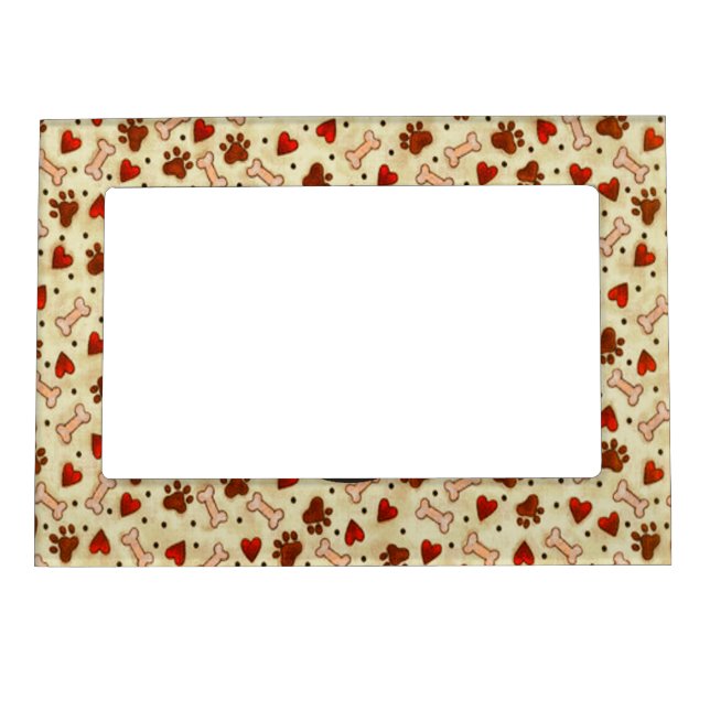 Dogbone Paw Prints and Hearts Magnetic Picture Frame (Front)